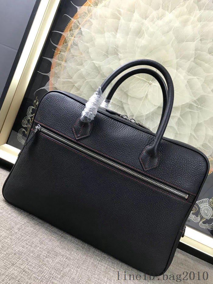 愛馬仕HERMES H家 郵差包 男女插袋款 超大容量 進口原廠皮 黑色/紅帶 可手提斜挎 出差必備單品  tdher1364